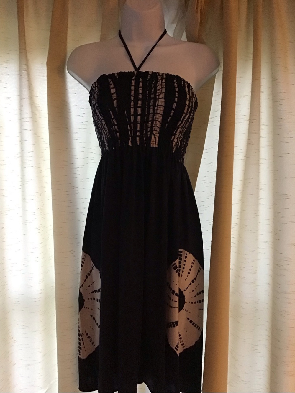 Strapless Bllue and white Halter Tie Summer Dress